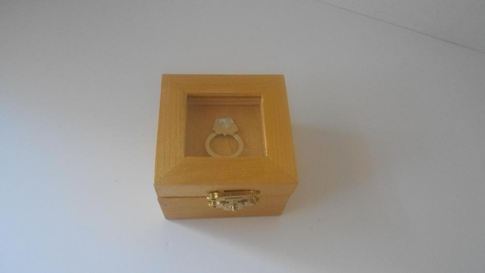 Hand Painted Metallic Gold Wooden Engagement Wedding Ring Keepsake Box