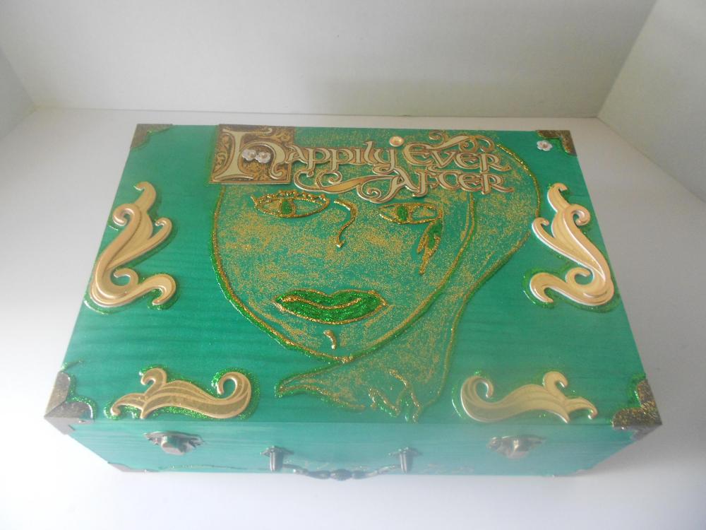 Happily Ever After Crystal Green And Gold Wooden Wedding Memory Box